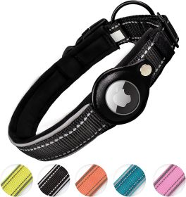 Reflective AirTag Dog Collar; ivienx Apple Air Tag Heavy Duty Dog Collar [Wide] Padded Pet Collar with AirTag Case Holder Accessories for Small M (Color: Green, size: XL (Neck 19-22"))