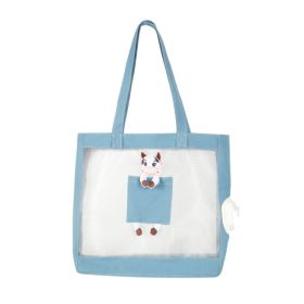 Handheld Breathable Canvas Cat Bag for Outdoor (Color: Blue, Type: Pet entertainment)