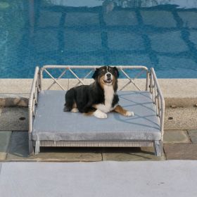 wicker pet bed Rattan Dog Sofa Bed outdoor indoor Water Resistant (Color: as Pic)