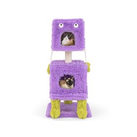 Cartoon Shape Themed Cat Tower with Soft Long Plush Decor (Color: Purple & Green, Type: Pet entertainment)