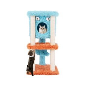 Cartoon Shape Themed Cat Tower with Soft Long Plush Decor (Color: Blue & Orange, Type: Pet entertainment)