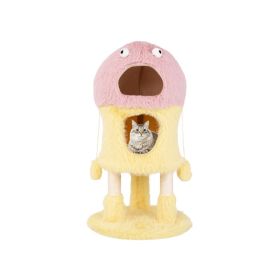 Cartoon Shape Themed Cat Tower with Soft Long Plush Decor (Color: Pink & Yellow, Type: Pet entertainment)